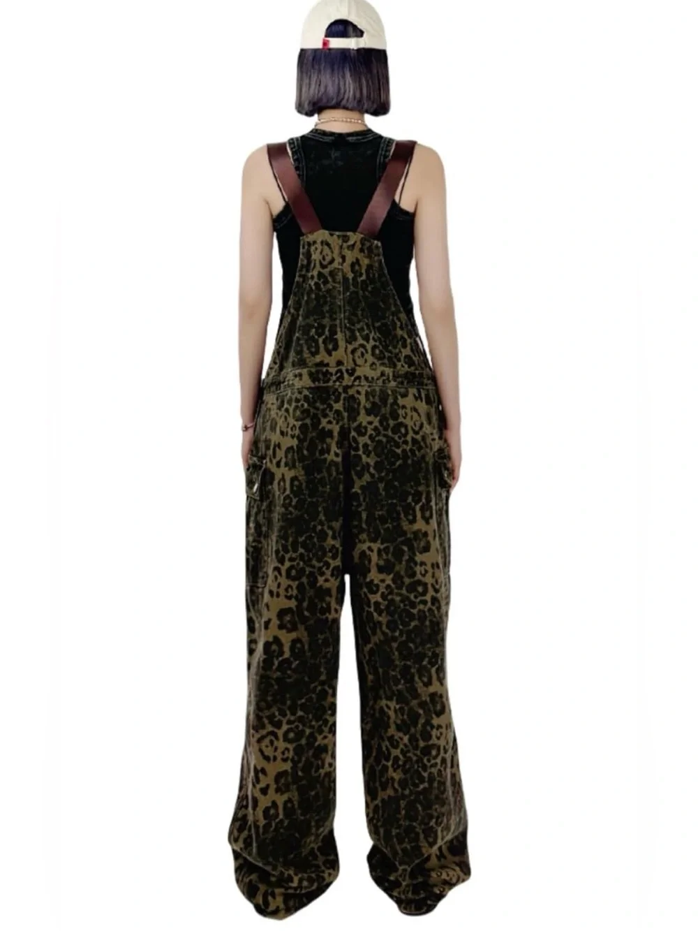 COOLMONAR Women's Leopard Baggy Wide leg Overalls